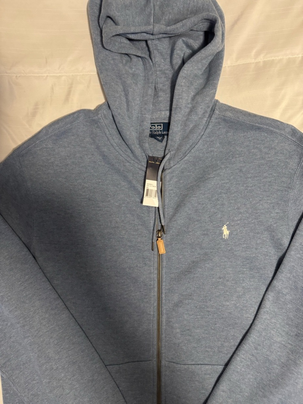 (SOLD)Polo by Ralph Lauren Men's Light Heather Blue Zip-Up Hoodie